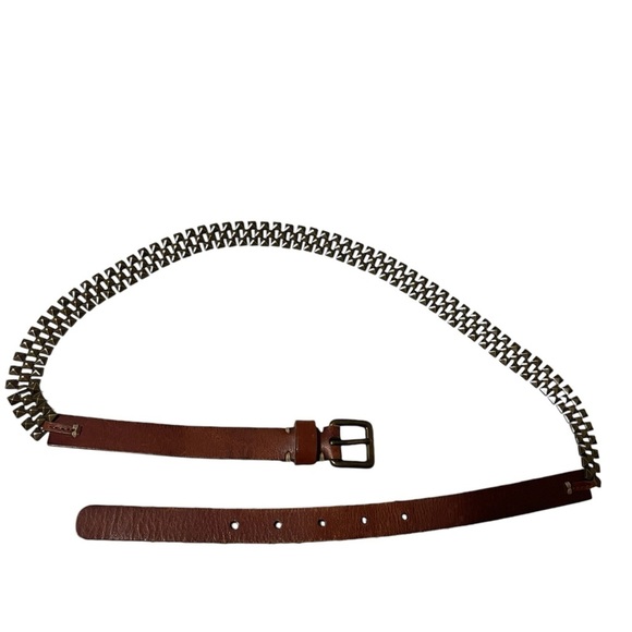 Fossil Womens Hip Belt L Brown Leather Metal Linked Studded
Chain Boho Skinny - Picture 3 of 13